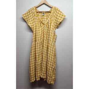 Old Navy Spring Mini Dress Women 3X Yellow Plaid Short Sleeve Feminine Casual